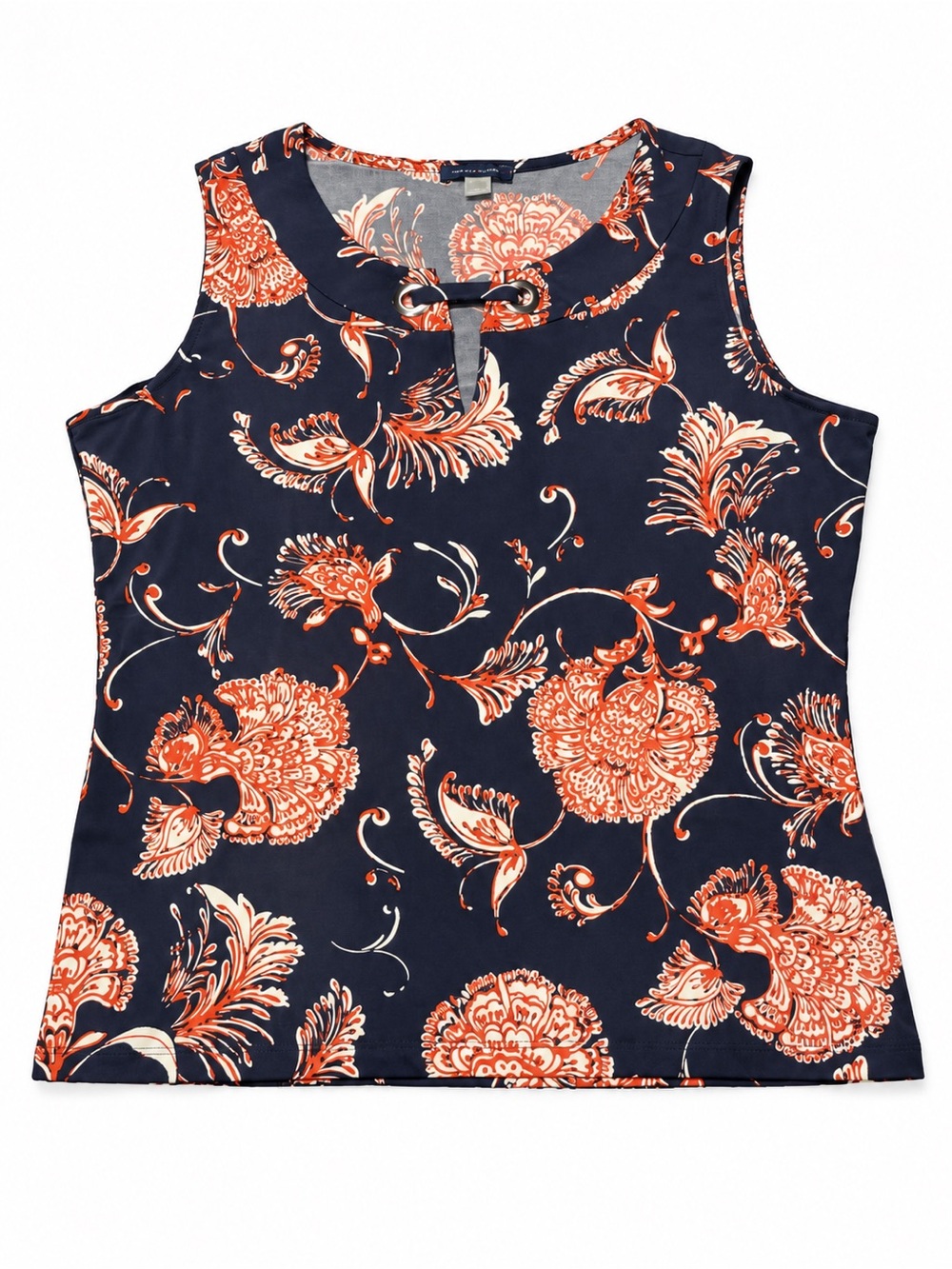 Tommy Hilfiger Women’s Small Navy Floral Sleeveless Keyhole Blouse